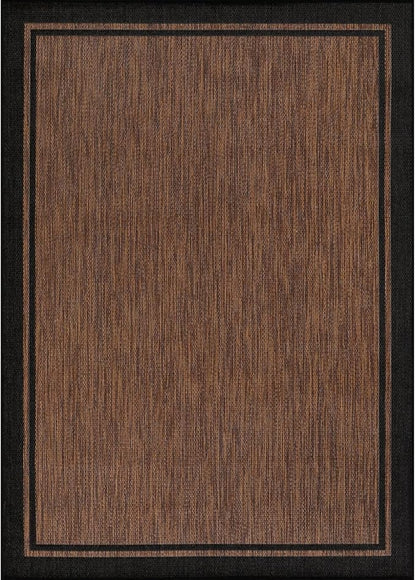 CAMILSON Indoor Outdoor Rug, 6x9 Bordered Nut Brown Black Modern Area Rugs for Indoor and Outdoor Patios, Kitchen and Hallway Mats, Washable Porch Deck Outside Carpet (Bordered Nut Brown Black, 6 x 9)