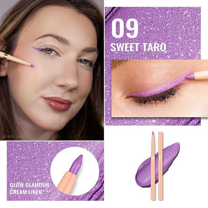 Oulac Waterproof Eyeliner Pencil Set - Smooth and Creamy, Retractable Eye Makeup for Precision Application, Vegan & Cruelty-Free, 08 Well-dressed+09 Sweet Taro+LL09 Lilac Love Pink