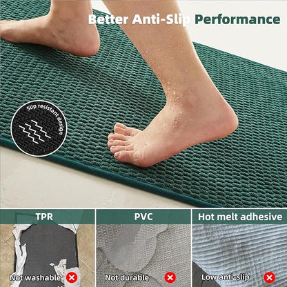 Bathroom Runner Rugs Non Slip Washable Chenille Bath Rug for Long Bath Mats, Dark Green 24"x70"