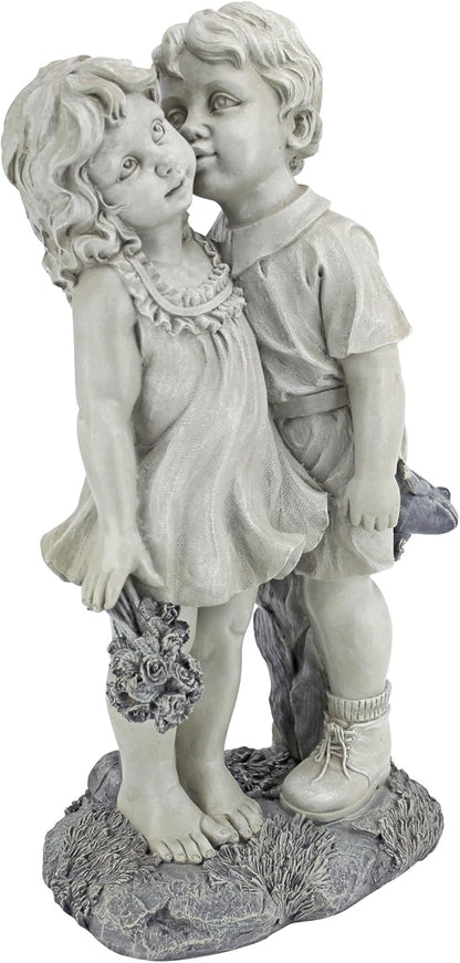 Young Sweethearts: Kissing Children Garden Statue