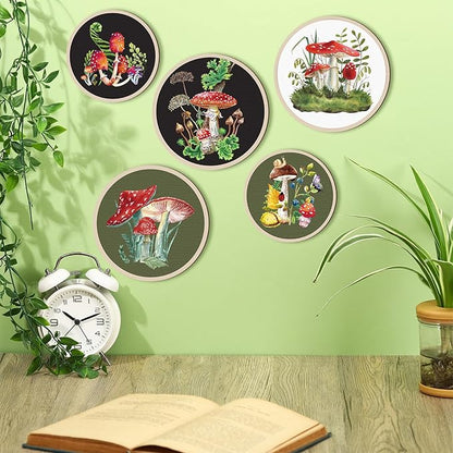 Qunclay 5 Pcs Wall Art Decor Wooden Living Room Wall Decor Bohemian Hanging Farmhouse Geometric 10'' and 8'' Aesthetic Wood Minimalist Posters for Bedroom(Mushroom)