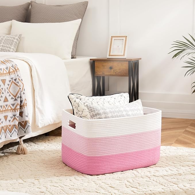 Blanket Basket,Rectangle Woven Baskets for Storage,65L Laundry Basket for Decorative Nursery Blanket,Toys,Dirty Clothes and Magazine in Shelves,Baby Room,and Living Room