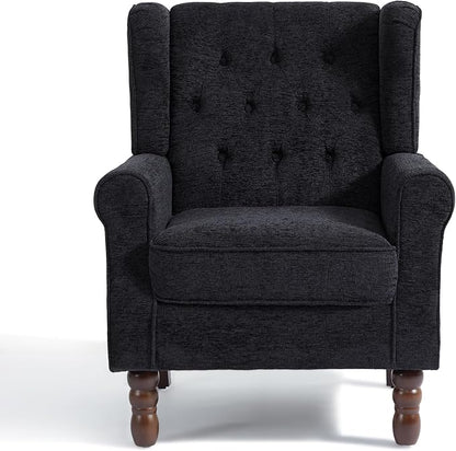 UIXE High Back Accent Chairs Set of 2, Upholstered Armchair in Fabric, Retro Wingback Arm Chair for Living Room, Comfy Single Sofa Bedroom Reading Seat with Solid Wood Legs - Black Blue