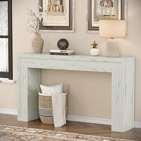 Rresyet 55 Inch Long Console Table, Sofa Table Behind Sofa, Wooden Entryway Table, Farmhouse Entryway Table for Entry, Hallway, Living Room (White)