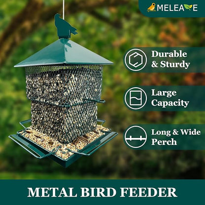 Bird Feeders for Outdoors, 6.5lb Large Capacity, Heavy Duty Metal Bird Feeder, Supports Cardinal, Finch, Blue Jay and Wild Birds(Green)