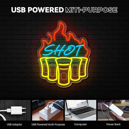 Shot Neon Signs for Wall Decor, Bar Neon Sign, Dimmable Acrylic LED Lights for Home Bar Pub Club Bistro Man Cave Restaurant Party Decorations Gift