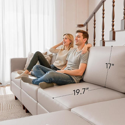 118.5" Faux Leather Modular Sectional Sofa, L Shaped Couch Set for Living Room, 5-Seater Comfy Cloud Couches with Movable Storage Ottoman,DIY Combination - Whitesand