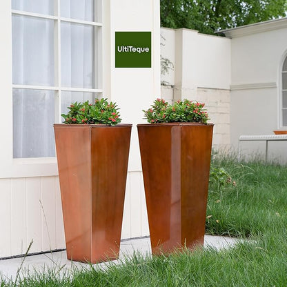 28in Tall Metal Copper Square Planter Galvanized Steel Metal Planters for Indoor/Patio Deck Garden Entrance Planter