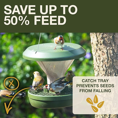 SWISSINNO No Mess Bird Feeder Davos Smart Birds - No Spill Bird Feeder for Outdoor - Mice & Rat Proof - Robust & Reliable for Hanging - Dual Food Chambers - Made in EU - Green
