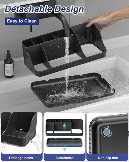 Bathroom Counter Organizer and Storage, 7 Slots Detachable Toothbrush Holders for Bathrooms, Anti-Slip Electric Toothbrush and Toothpaste Holder Countertop Vanity Organizer Accessories for Adults Kids