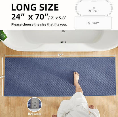 Bathroom Runner Rugs, Long Bath Mat Runner Washable Thin Quick Dry Low Pile Bathroom Runner Rugs Non Slip, Denim Blue 24"x70"