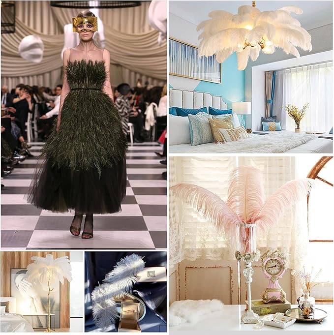 THARAHT Green Ostrich Feathers 12pcs Large Natural Bulk 14-16Inch 35cm-40cm for Wedding Party Centerpieces Mardi Gras and Home Decoration Feathers