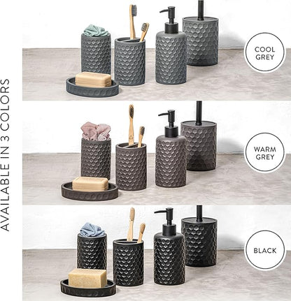 ZCCZ Bathroom Accessories Set 5 Pcs - Soap Dispenser, Toilet Brush, Toothbrush Holder, Tumbler, Soap Dish - Vintage Decor for Countertop Vanity Organizer, Black Bathroom Accessory Collection