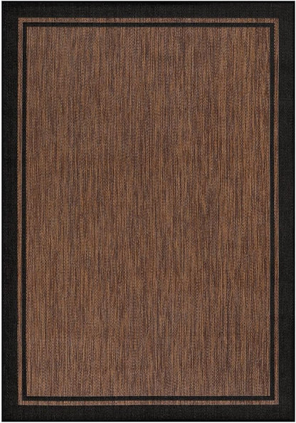 CAMILSON Indoor Outdoor Rug, 5x7 Bordered Nut Brown Black Modern Area Rugs for Indoor and Outdoor Patios, Kitchen and Hallway Mats, Washable Porch Deck Outside Carpet (Bordered Nut Brown Black, 5 x 7)