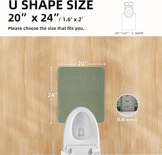 U-Shaped Toilet Rug, Thin Washable Non-Slip Absorbent Quick Dry Low Pile Mat, Sage Green 20"x24"