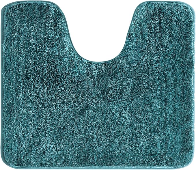 Suchtale Non Slip Bath Mat - Soft Microfiber Shaggy Bath Mat, Machine Washable, Thick Plush U Shape Toilet Rug (20 x 24, Teal)