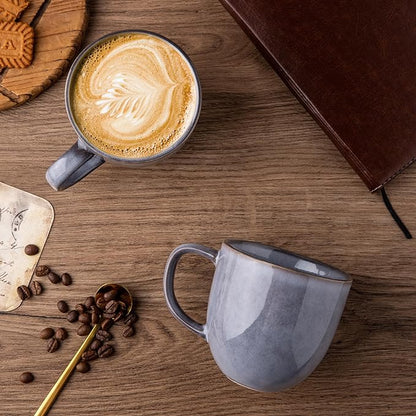 AmorArc 12oz Coffee Mugs, Ceramic Coffee Mugs set of 6 for Man, Woman, Dad, Mom, Modern Coffee Mugs with handle for Latte/Cappuccino/Milk/Cocoa. Dishwasher&Microwave Safe, Gray-Reactive Glaze