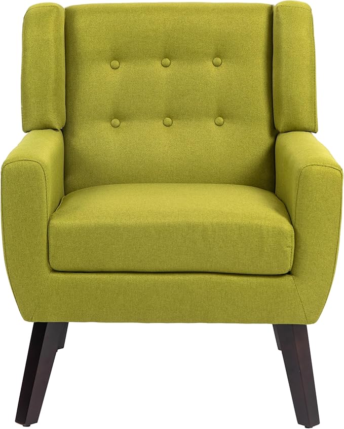 UIXE Accent Chair, Modern Upholstered Armchair in Fabric for Living Room, Comfy Club Arm Chairs Single Sofa Button Tufted Bedroom Reading Seat - Green