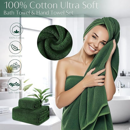 32PCS Bathroom Accessories Set Bathroom Set,Hunter Green Shower Curtain Set,Bath Towel Set,Hand Towel,Toilet Brush,Trash Can & 3PCS Soap Dispenser
