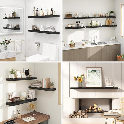 Dreamland 32 Inches Floating Shelves for Wall, 9.3" Deep Long Floating Shelves Set of 2, Large Display & Storage Shelf, Wall Shelf for Bathroom Bedroom Living Room Kitchen Office, Black