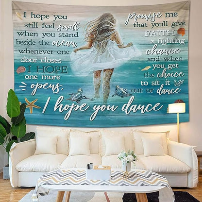 Coastal Beach Tapestry I Hope You Dance Tapestry Wall Hanging for Bedroom Sea Turtle Tapestries Aesthetic Wall Decor for Home Dorm Living Room 50"x60"