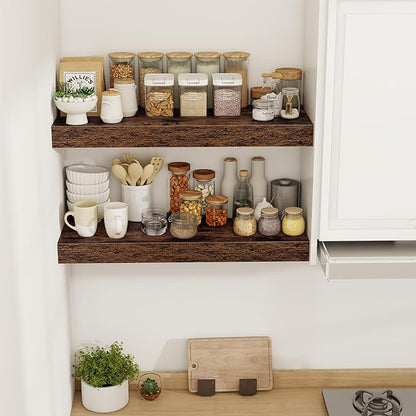 30 Inch Floating Shelves, 12" Deep Floating Shelf Wall Mounted, 30" Wall Shelves, Rustic Deep Bookshelf, Extra Deeper & Thicker Display Shelves for Bedroom, Living Room, Brown, Set of 2