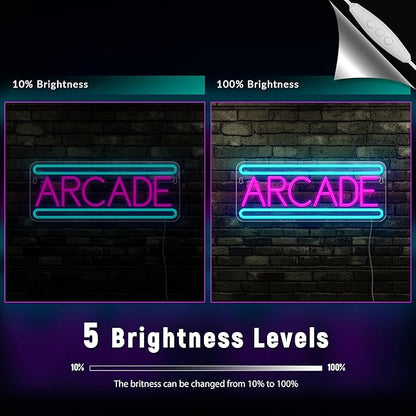 Arcade Neon Sign Arcade Neon Light for Wall Decor USB Powered Dimmable Arcade LED Neon Lights Sign for Game Room for Game Room Recreation Living Room Birthday Gift Man Cave Bedroom Decor