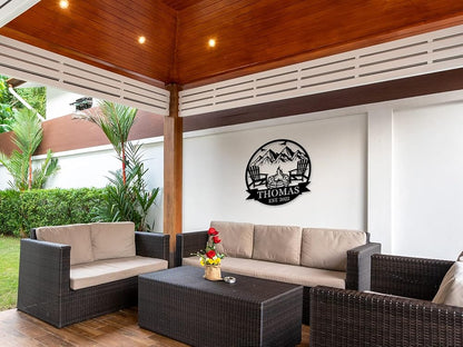 Personalized Campfire Family Name Sign, Monogram Name Camping Sign, Custom Campfire Sign, Campsite Sign, Mountain Campfire Monogram Sign, Campfire Personalized Metal Sign, Last Name Sign