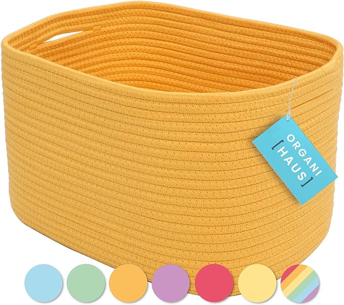 OrganiHaus Woven Storage Baskets for Organizing, Cotton Rope Organizer Bins for Shelves, Closet & Nursery, Dog Toy Basket, Decorative Bins for Toys, Towels & Books - 15x10x9, Orange