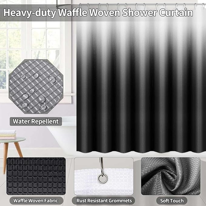 34PCS Black Bathroom Accessories Sets Complete, with Shower Curtain, Rugs, Trash Can and Toilet Brush, 3PCS 17oz Soap Dispenser Wall Mounted, Toothbrush Holder and Cup, Soap Dish, Qtip Holder