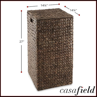 Casafield Laundry Hamper with Lid and Removable Liner Bag - Espresso, Woven Water Hyacinth Square Laundry Basket Sorter for Clothes and Towels