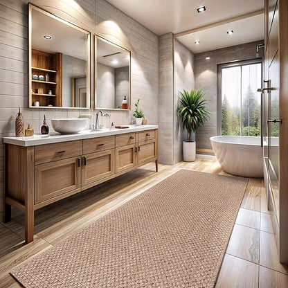 CAMILSON Indoor and Outdoor Runner Rug Natural Solid Boho Woven Design Easy-Cleaning Non Shedding Farmhouse Living Room Bedroom Garden Patio and Kitchen Washable Outside Carpet Alfombras (2x7)