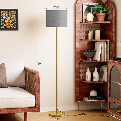 Ambimall 60'' Modern Floor Lamp with Shade, Tall Lamps for Living Room, Bedroom, Office, Dining Room, Linen Grey Shade with Brushed Gold Pole(Without Bulb)