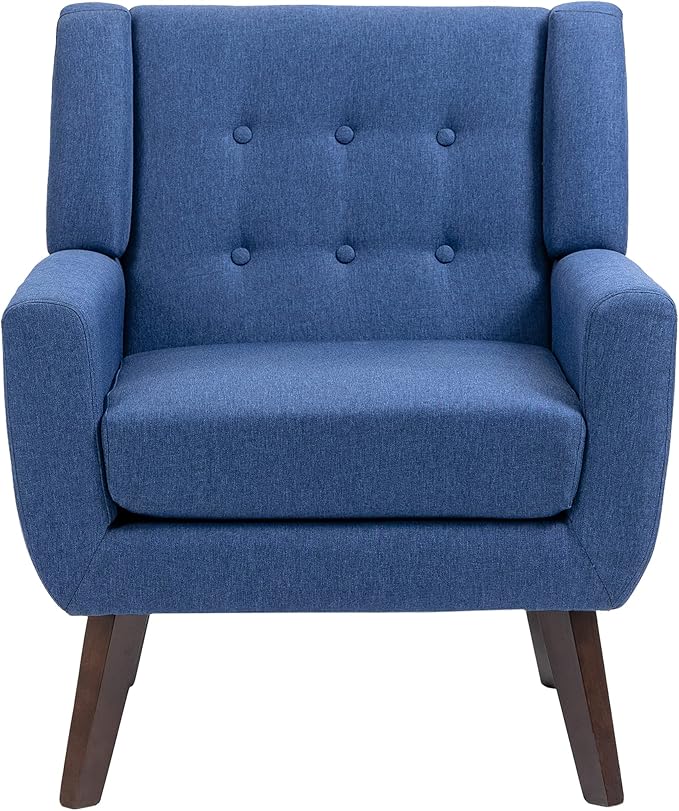 UIXE Accent Chair, Modern Upholstered Armchair in Fabric for Living Room, Comfy Club Arm Chairs Single Sofa Button Tufted Bedroom Reading Seat - Blue, Set of 4