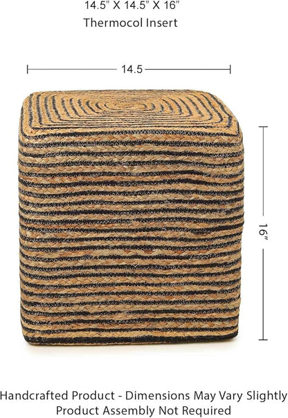 REDEARTH · Cube Pouf Foot Stool Ottoman - Jute Braided Pouffe Poof Accent Sitting Footrest for The Living Room, Bedroom, Nursery, Lounge 50% Jute 50% Cotton Set of 2 (14.5”x14.5”x16”; Natural Black)