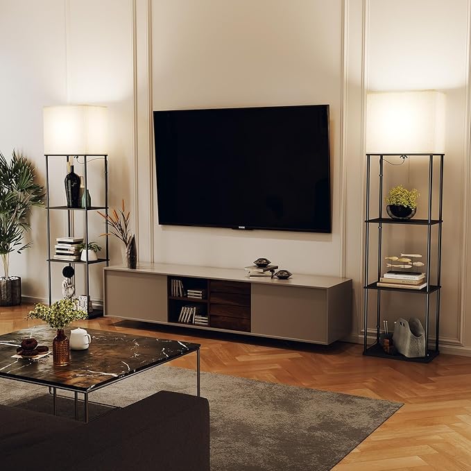 SUNMORY Large Size Floor Lamp with Shelves, 4-Tier Modern Standing Lamp with 3 Color Temperature Bulb, Tall Floor Lamp with Shelf, Corner Display Bookshelf Lamps for Living Room, Bedroom, Office