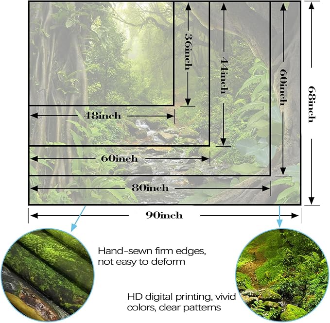AMM Green Rainforest Tapestry Nature Forest Tapestry for Bedroom Aesthetic Misty Tropical Jungle Trees Flowing Stream Landscape Tapestries Wall Hanging for Living Room Dorm 90 x 68 Inch