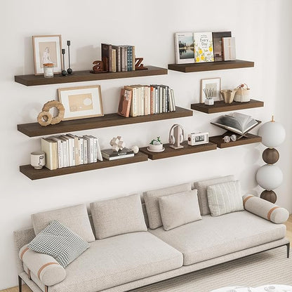 RICHFOCUS 72Inch Floating Shelves for Wall 1 Pack Shelves for Bedroom|Kitchen|Bathroom Wall Mounted Rustic Wood Floating Shelf with Invisible Brackets for Books|Storage|Decor, Walnut