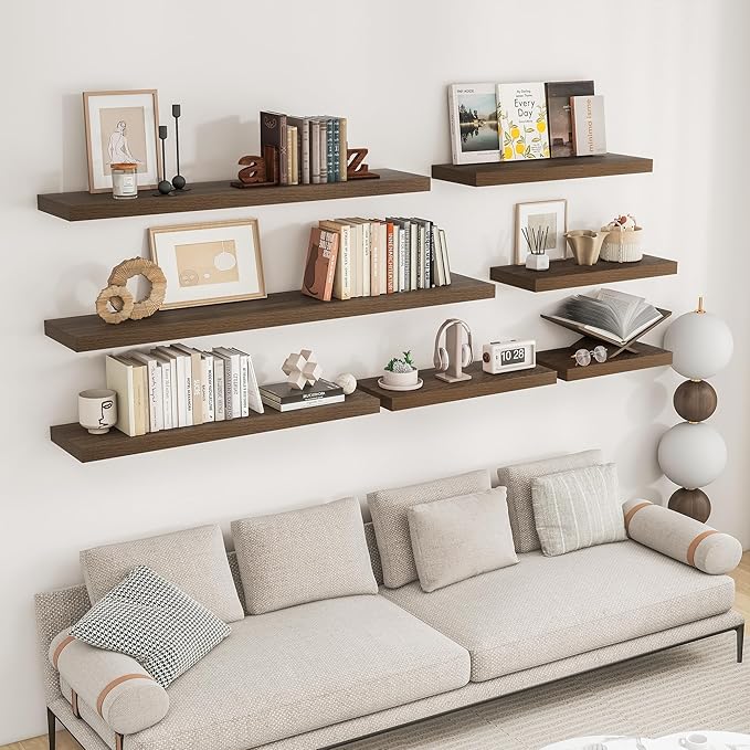 RICHFOCUS 36Inch Floating Shelves for Wall 2 Pack Shelves for Bedroom|Kitchen|Bathroom Wall Mounted Rustic Wood Floating Shelf with Invisible Brackets for Books|Storage|Decor, Walnut