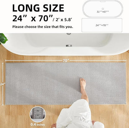 Bathroom Runner Rugs, Long Bath Mat Runner Washable Thin Quick Dry Low Pile Bathroom Runner Rugs Non Slip, Light Grey 24"x70"
