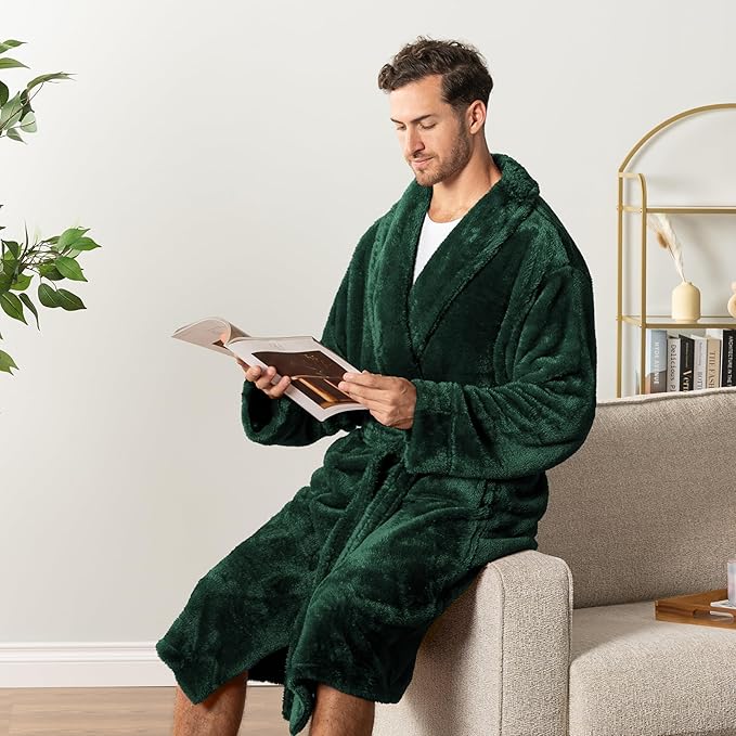 PAVILIA Mens Soft Robe, Plush Fluffy Fleece Bathrobe Men, Long Sherpa Shaggy Spa Robe