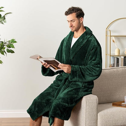 PAVILIA Mens Soft Robe, Plush Fluffy Fleece Bathrobe Men, Long Sherpa Shaggy Spa Robe