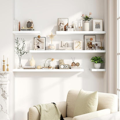 30 Inch Floating Shelves, Rustic Floating Wall Shelves 8 Inch Deep, 30 x 8 Floating Shelves for Home Decor, Deep Display & Storage Shelves for Kitchen, Bathroom, Living Room, White Color, Set of 2