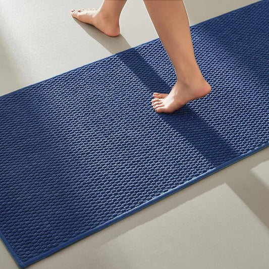 Bathroom Runner Rugs, Long Bath Mat Runner Washable Thin Quick Dry Low Pile Bathroom Runner Rugs Non Slip, Navy Blue 16"x60"