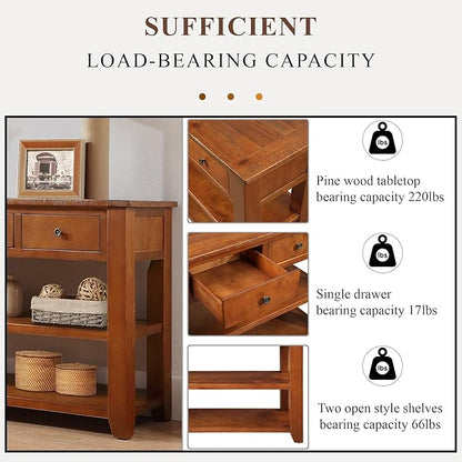 Solid Wood Console Table Entryway Table with Storage Drawers and Bottom Shelf Sofa Table for Entry Hallway Foyer Sofa Couch Table,Fully Assembled (48.8" Brown)