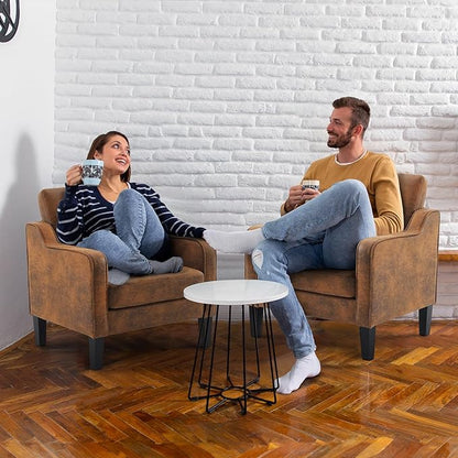 VINGLI Accent Chairs Set of 2 Living Room Chairs Rustic Reading Chair for Bedroom Scooped Arm Chair Mid Century Modern Accent Chairs Upholstered Comfy Chair for Apartment, Waiting Room