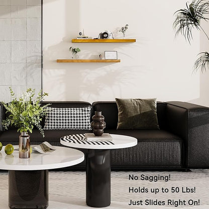 BGMG Wood Floating Shelves for Wall 36 inch Set of 2,Rustic Wooden Wall Mount Shelves for Bathroom Living Room Bedroom Kitchen Farmhouse-36x 6.7 x1.25 inch- Gold Oak