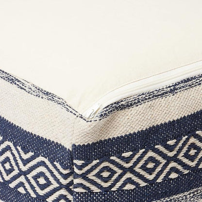 REDEARTH · Tufted Pouf Ottoman with Filler Textured Storage Cube Bean Bag Pouffe Footrest for Living Room, Bedroom, Nursery, Home Decor; 100% Cotton (17.5"X17.5"X17.5", Indigo Impressions)