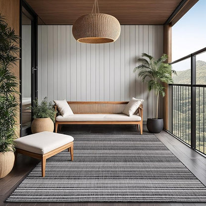 Stripe Outdoor Rug 6x9 Washable Outside Carpet for Indoor Patio Porch Waterproof Easy Cleaning Non Shedding Area Rugs Dark Gray 6 x 9