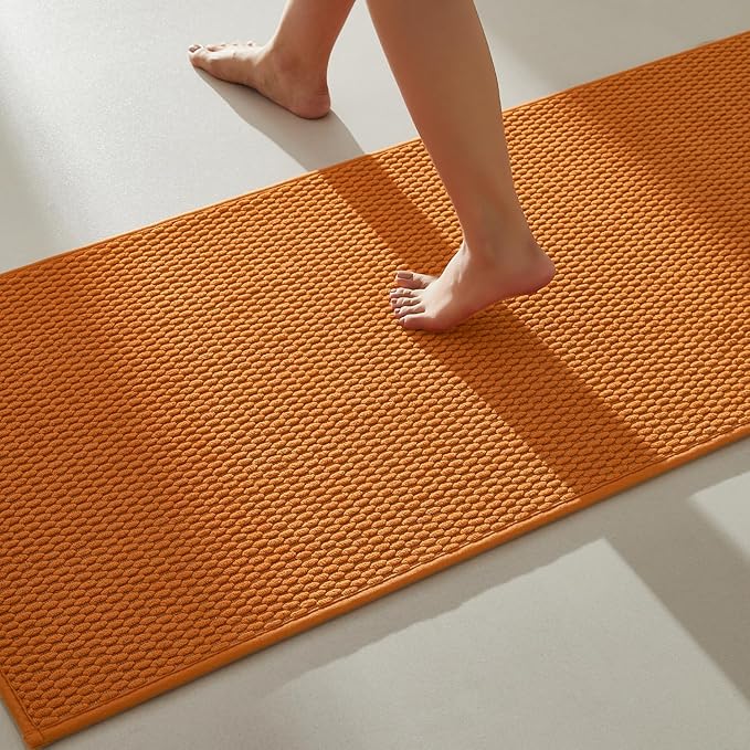 Bathroom Runner Rug - Non Slip, Washable, Super Absorbent Chenille Bath Mat for Bathroom - Quick Dry, Low Pile - Orange 24"x70"
